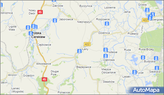 mapa Łany gmina Cisek, Łany gmina Cisek na mapie Targeo
