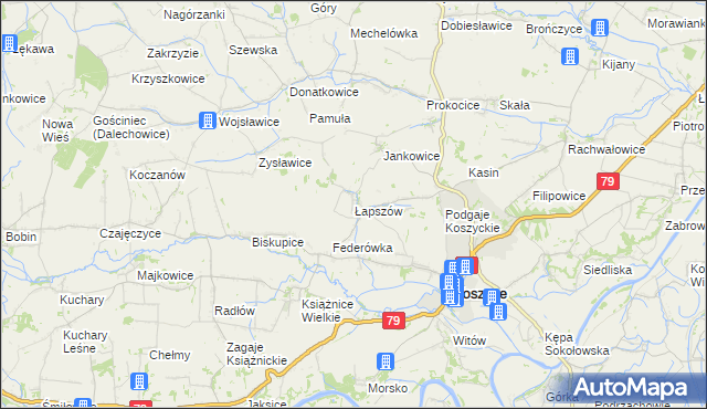 mapa Łapszów, Łapszów na mapie Targeo