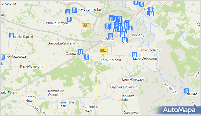 mapa Łapy-Kołpaki, Łapy-Kołpaki na mapie Targeo
