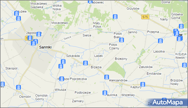 mapa Lasek gmina Sanniki, Lasek gmina Sanniki na mapie Targeo