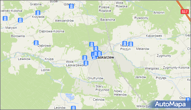 mapa Łaskarzew, Łaskarzew na mapie Targeo