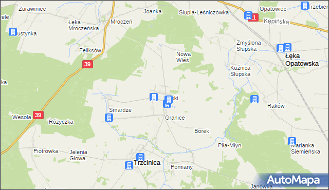mapa Laski gmina Trzcinica, Laski gmina Trzcinica na mapie Targeo