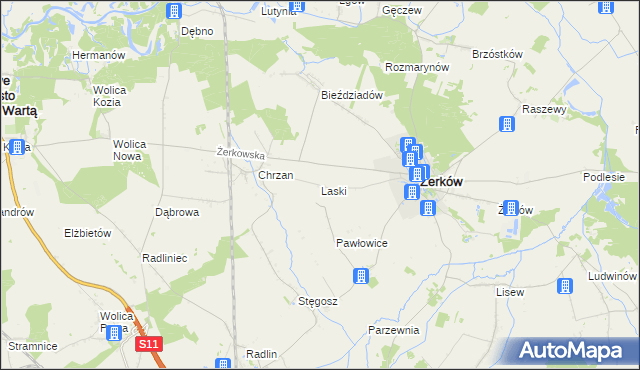 mapa Laski gmina Żerków, Laski gmina Żerków na mapie Targeo