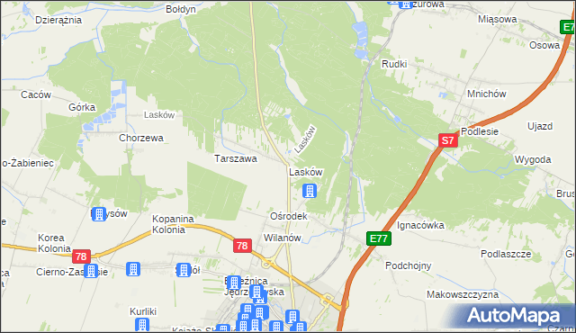mapa Lasków gmina Jędrzejów, Lasków gmina Jędrzejów na mapie Targeo