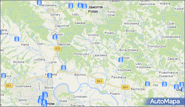 mapa Laskówka gmina Dynów, Laskówka gmina Dynów na mapie Targeo