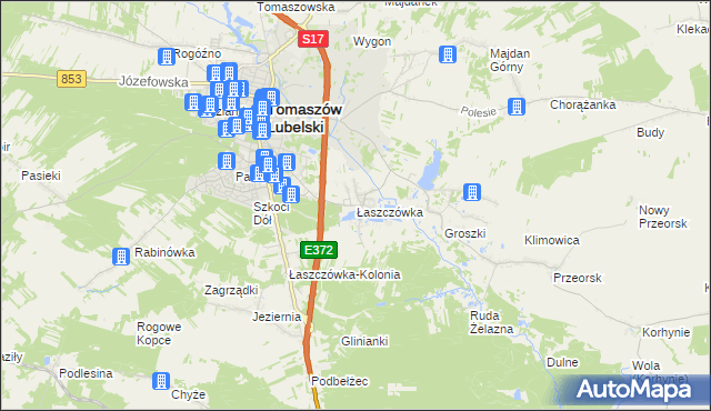 mapa Łaszczówka, Łaszczówka na mapie Targeo