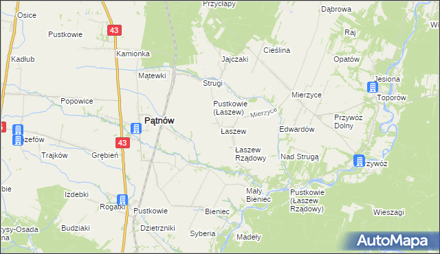 mapa Łaszew gmina Wierzchlas, Łaszew gmina Wierzchlas na mapie Targeo