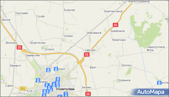 mapa Latkowo gmina Inowrocław, Latkowo gmina Inowrocław na mapie Targeo