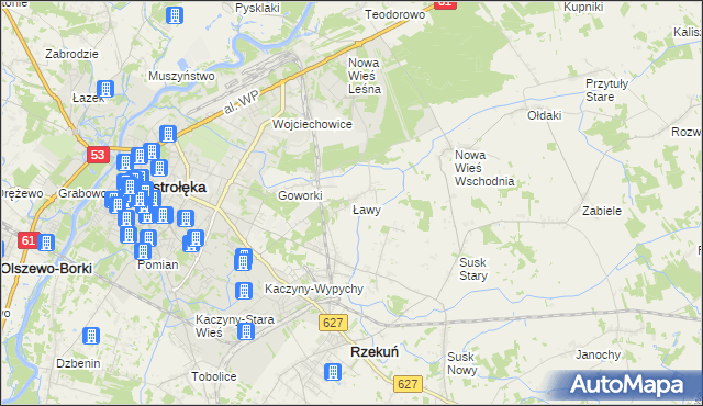 mapa Ławy gmina Rzekuń, Ławy gmina Rzekuń na mapie Targeo