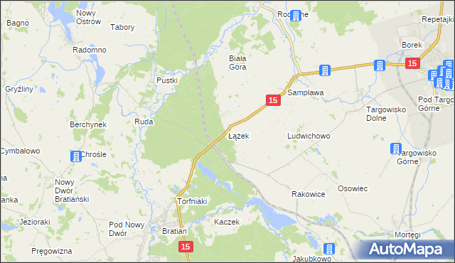 mapa Łążek gmina Lubawa, Łążek gmina Lubawa na mapie Targeo