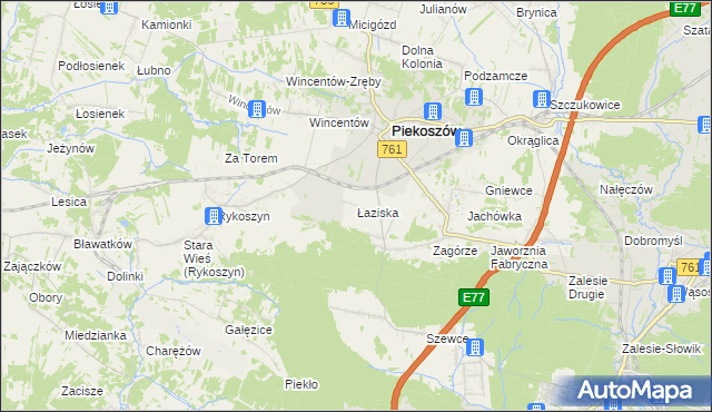 mapa Łaziska gmina Piekoszów, Łaziska gmina Piekoszów na mapie Targeo