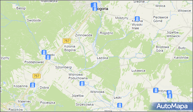 mapa Łaziska gmina Staszów, Łaziska gmina Staszów na mapie Targeo