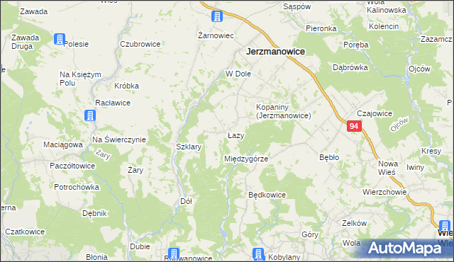 mapa Łazy gmina Jerzmanowice-Przeginia, Łazy gmina Jerzmanowice-Przeginia na mapie Targeo