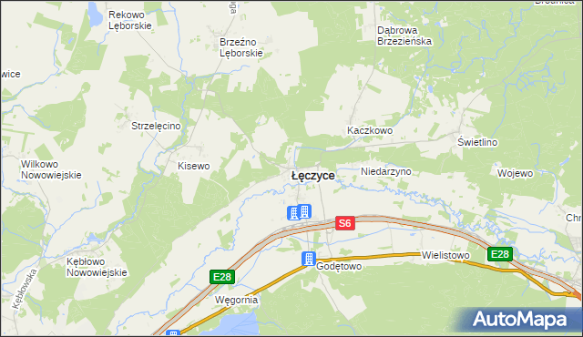 mapa Łęczyce powiat wejherowski, Łęczyce powiat wejherowski na mapie Targeo