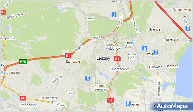mapa Lędziny powiat bieruńsko-lędziński, Lędziny powiat bieruńsko-lędziński na mapie Targeo