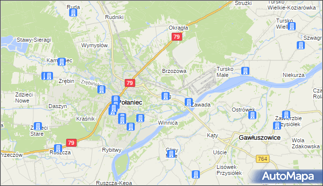 mapa Łęg gmina Połaniec, Łęg gmina Połaniec na mapie Targeo