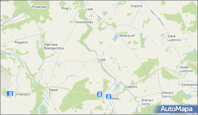 mapa Łęgi gmina Połczyn-Zdrój, Łęgi gmina Połczyn-Zdrój na mapie Targeo