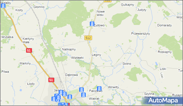 mapa Leginy gmina Bartoszyce, Leginy gmina Bartoszyce na mapie Targeo