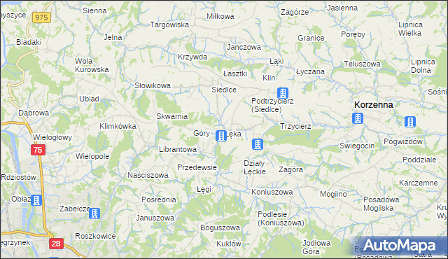 mapa Łęka gmina Korzenna, Łęka gmina Korzenna na mapie Targeo
