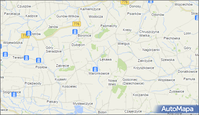 mapa Łękawa gmina Kazimierza Wielka, Łękawa gmina Kazimierza Wielka na mapie Targeo