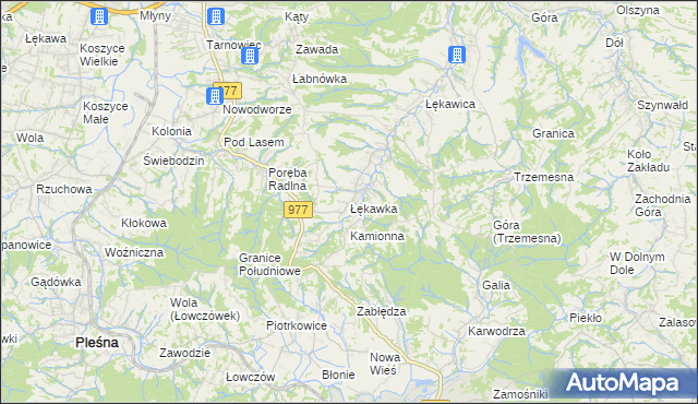 mapa Łękawka, Łękawka na mapie Targeo