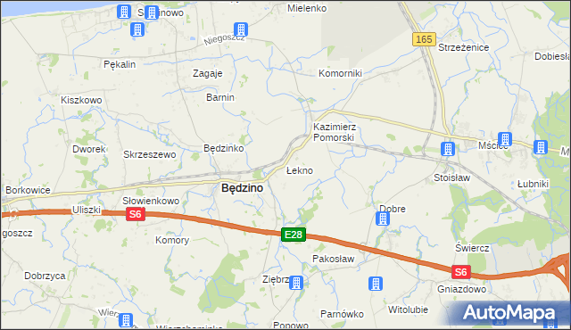 mapa Łekno gmina Będzino, Łekno gmina Będzino na mapie Targeo