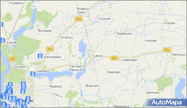 mapa Łekno gmina Wągrowiec, Łekno gmina Wągrowiec na mapie Targeo