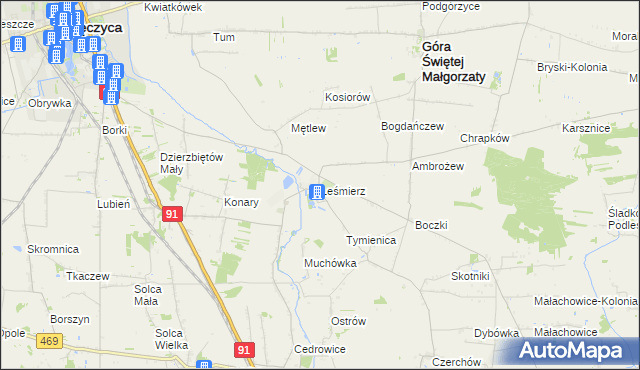 mapa Leśmierz, Leśmierz na mapie Targeo