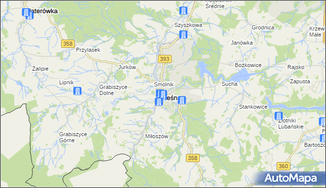 mapa Leśna powiat lubański, Leśna powiat lubański na mapie Targeo