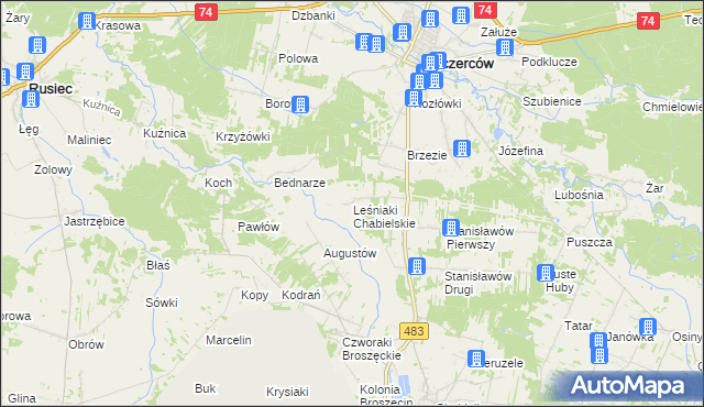 mapa Leśniaki Chabielskie, Leśniaki Chabielskie na mapie Targeo