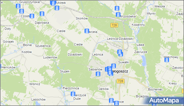 mapa Leśnica gmina Małogoszcz, Leśnica gmina Małogoszcz na mapie Targeo