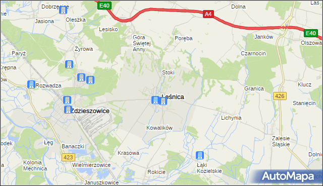 mapa Leśnica powiat strzelecki, Leśnica powiat strzelecki na mapie Targeo