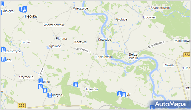 mapa Leszkowice gmina Pęcław, Leszkowice gmina Pęcław na mapie Targeo