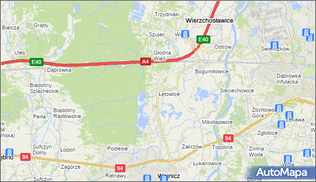 mapa Łętowice gmina Wierzchosławice, Łętowice gmina Wierzchosławice na mapie Targeo