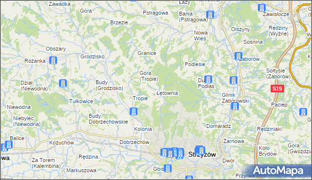 mapa Łętownia gmina Strzyżów, Łętownia gmina Strzyżów na mapie Targeo