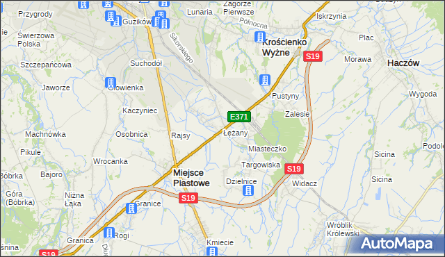 mapa Łężany gmina Miejsce Piastowe, Łężany gmina Miejsce Piastowe na mapie Targeo