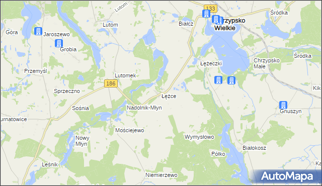 mapa Łężce gmina Chrzypsko Wielkie, Łężce gmina Chrzypsko Wielkie na mapie Targeo