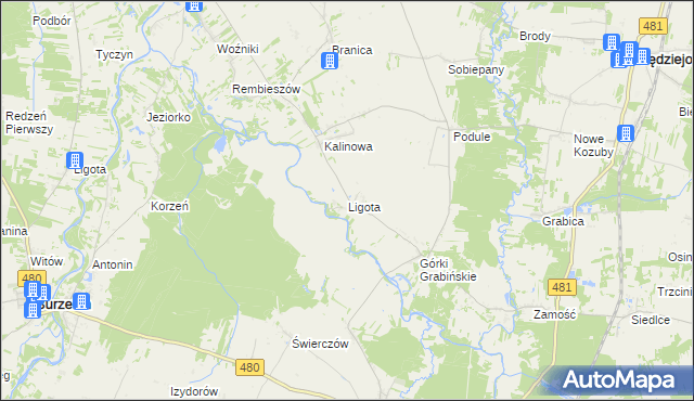 mapa Ligota gmina Widawa, Ligota gmina Widawa na mapie Targeo