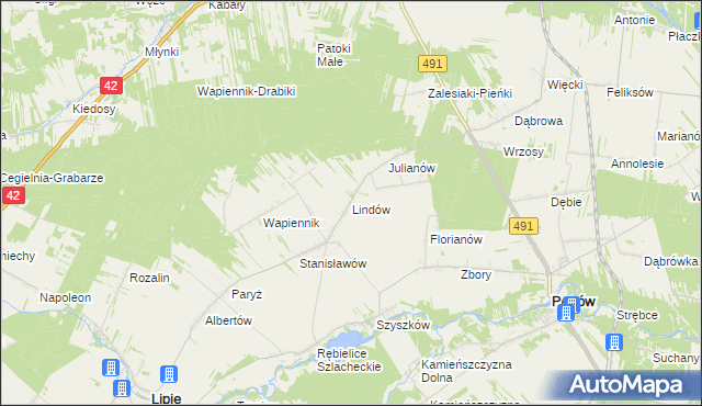 mapa Lindów gmina Lipie, Lindów gmina Lipie na mapie Targeo