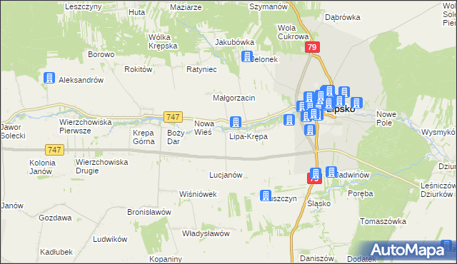 mapa Lipa-Krępa, Lipa-Krępa na mapie Targeo