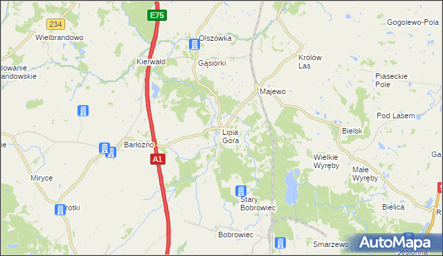 mapa Lipia Góra gmina Morzeszczyn, Lipia Góra gmina Morzeszczyn na mapie Targeo