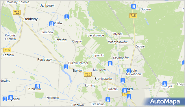 mapa Lipianki gmina Ujazd, Lipianki gmina Ujazd na mapie Targeo