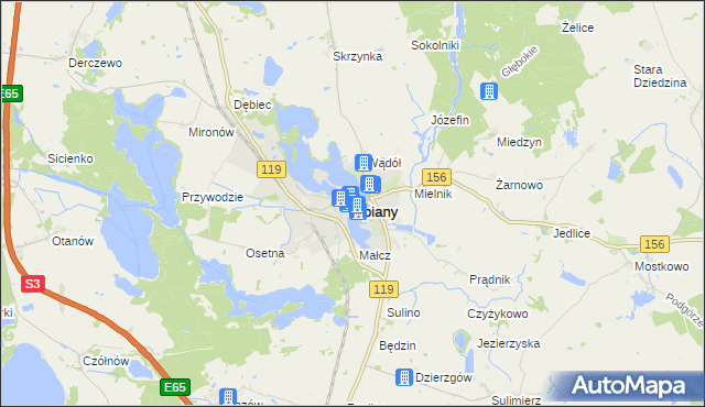 mapa Lipiany powiat pyrzycki, Lipiany powiat pyrzycki na mapie Targeo