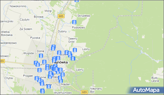 mapa Lipiny gmina Hajnówka, Lipiny gmina Hajnówka na mapie Targeo
