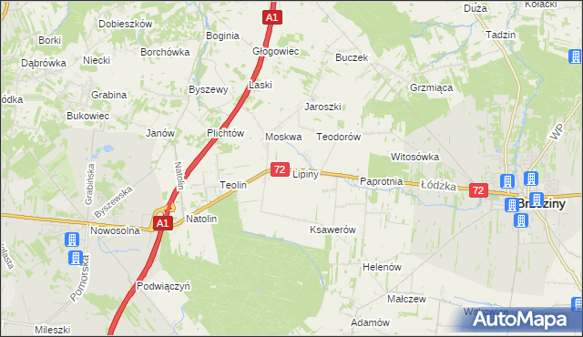 mapa Lipiny gmina Nowosolna, Lipiny gmina Nowosolna na mapie Targeo