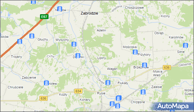 mapa Lipiny gmina Zabrodzie, Lipiny gmina Zabrodzie na mapie Targeo