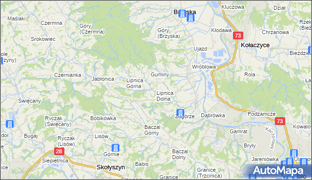 mapa Lipnica Dolna gmina Brzyska, Lipnica Dolna gmina Brzyska na mapie Targeo