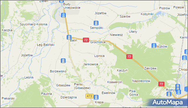 mapa Lipnica gmina Poddębice, Lipnica gmina Poddębice na mapie Targeo