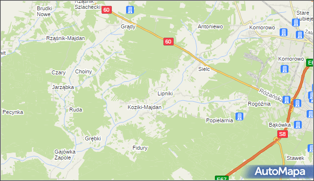 mapa Lipniki gmina Ostrów Mazowiecka, Lipniki gmina Ostrów Mazowiecka na mapie Targeo