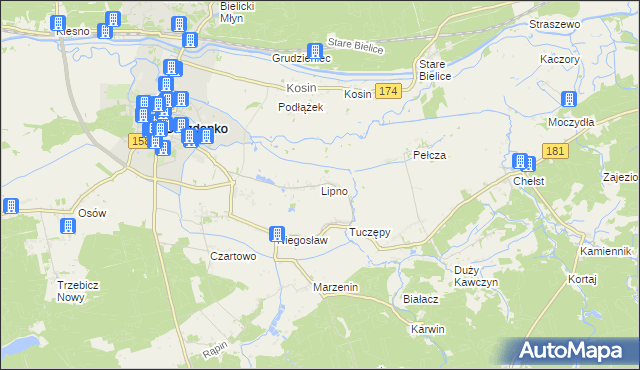mapa Lipno gmina Drezdenko, Lipno gmina Drezdenko na mapie Targeo